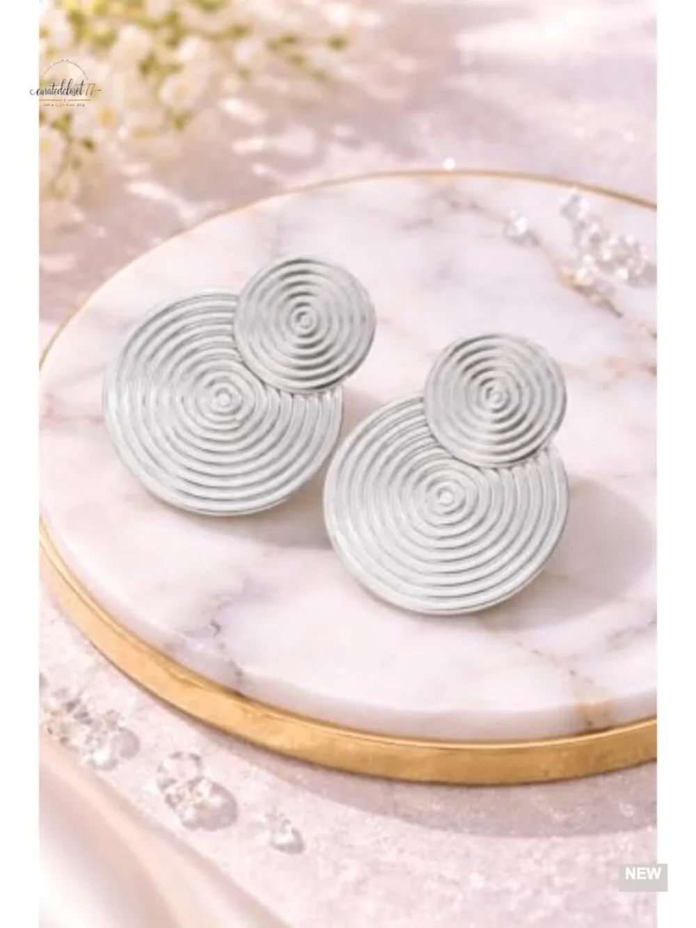 Geometric Double Disc Drop Earrings, Spiral Statement Lightweight Hypoallergenic